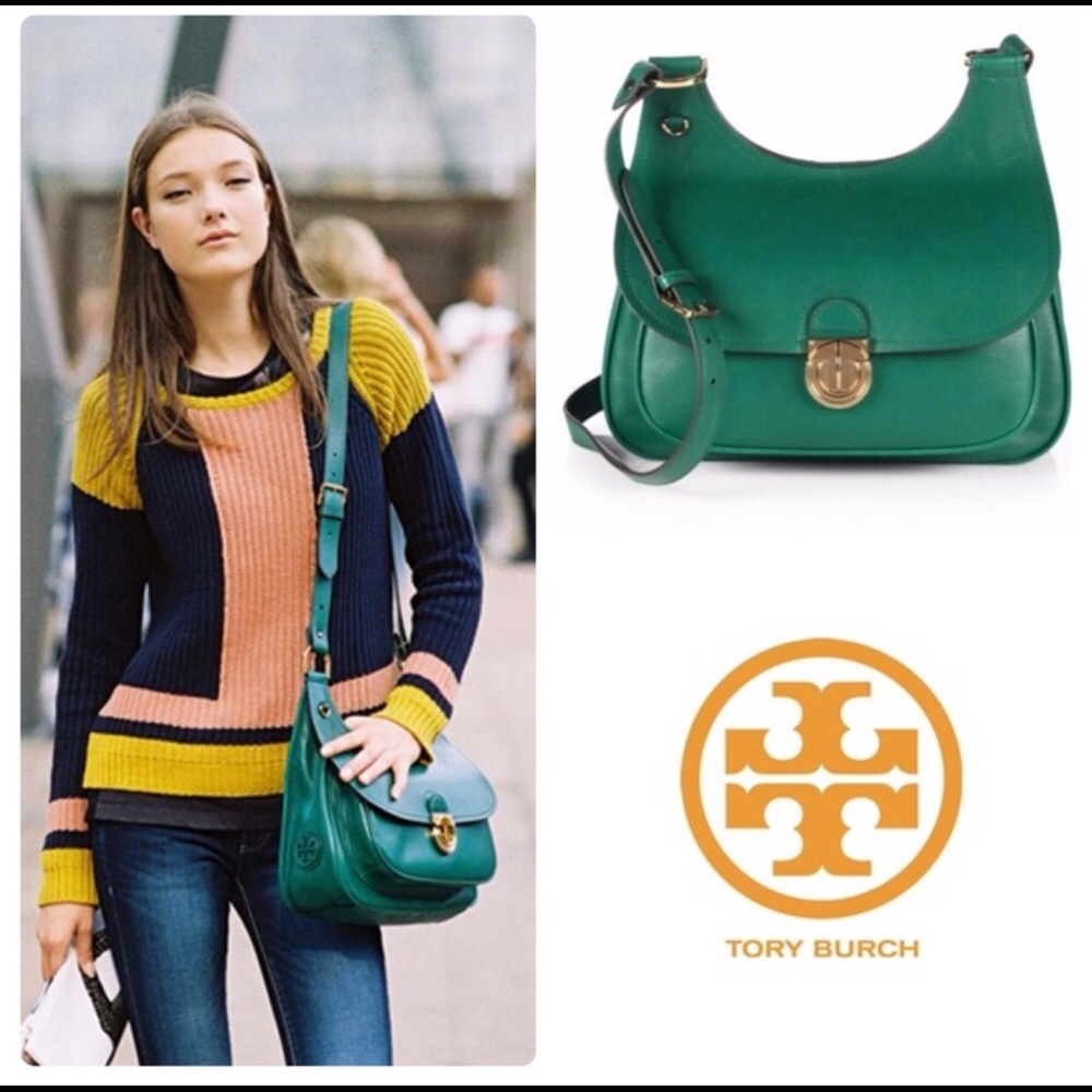 Tory Burch Green Saddlebag Crossbody